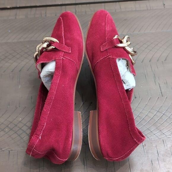 Ellos Poppy Red Suede Loafers with Gold Tone Chain Accent Sz 8 - Picture 6 of 9